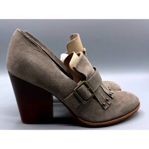 Kork-Ease Grey Suede Kiltie Block Heel Studded Loafer Shoes K63422 Womens 9M